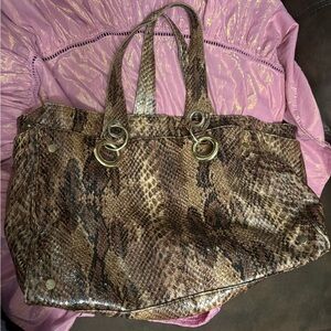 Brown and Gold Snake STEVE MADDEN Print Tote Bag with Double Handles